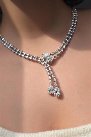 İTHAL PREMİUM MOZANİT  DAMLA GÜMÜŞ KOLYE