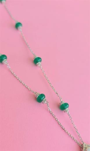 İTHAL PREMİUM KÖK ZÜMRÜT OPAL MERCAN DAMLA GÜMÜŞ KOLYE