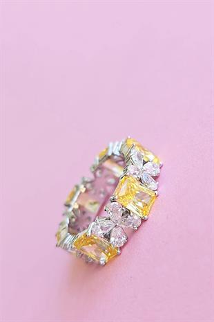 İTHAL TAMTUR TİFF ÇİÇEKLİ MOZANİT SARI  GÜMÜŞ YÜZÜK