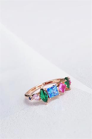 İTHAL RENKLİ FANCY KESİM TAŞ GÜMÜŞ YÜZÜK 