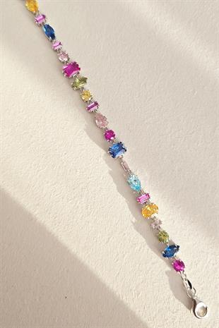 COLORED DIFFERENT SHAPES SILVER BRACELET