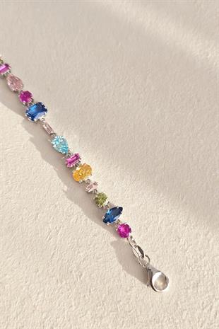 COLORED DIFFERENT SHAPES SILVER BRACELET