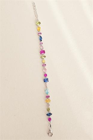 COLORED DIFFERENT SHAPES SILVER BRACELET