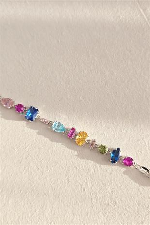 COLORED DIFFERENT SHAPES SILVER BRACELET