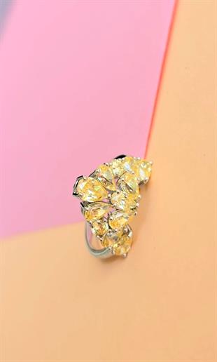 İTHAL SARI BUZ KESİM MİNİ ÇOKLU DAMLA GÜMÜŞ YÜZÜK 