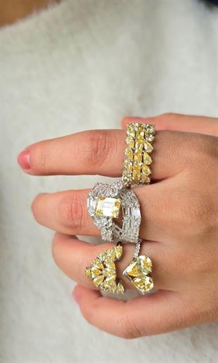 İTHAL SARI BUZ KESİM MİNİ ÇOKLU DAMLA GÜMÜŞ YÜZÜK 