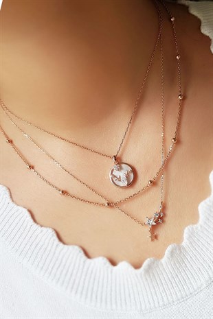 İthal Sedef Taşlı Geyik Gümüş Kolye