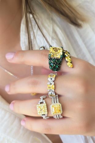 İTHAL TAMTUR TİFF ÇİÇEKLİ MOZANİT SARI  GÜMÜŞ YÜZÜK