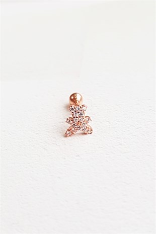 İTHAL TEKLİ AYICIK FİGÜR GÜMÜŞ PİERCİNG KÜPE