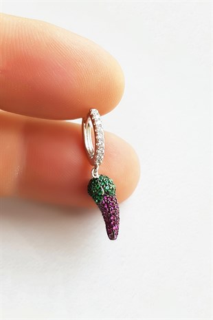 İTHAL TEKLİ BİBER RENKLİ GÜMÜŞ KÜPE