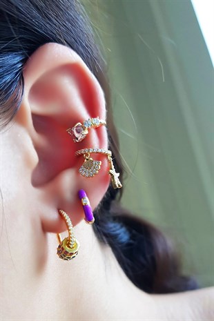 İTHAL TEKLİ BÜYÜK HALKA RENKLİ GÜMÜŞ KÜPE