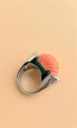 İTHAL TURUNCU MERCAN VIP OVAL GÜMÜŞ YÜZÜK