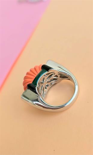 İTHAL TURUNCU MERCAN VIP OVAL GÜMÜŞ YÜZÜK