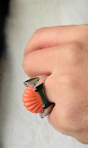 İTHAL TURUNCU MERCAN VIP OVAL GÜMÜŞ YÜZÜK