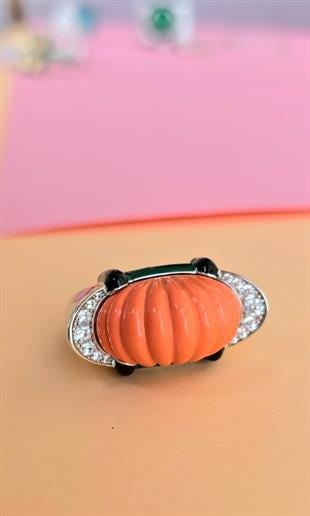 İTHAL TURUNCU MERCAN VIP OVAL GÜMÜŞ YÜZÜK