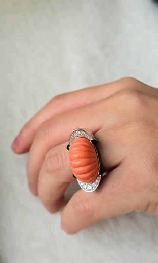 İTHAL TURUNCU MERCAN VIP OVAL GÜMÜŞ YÜZÜK