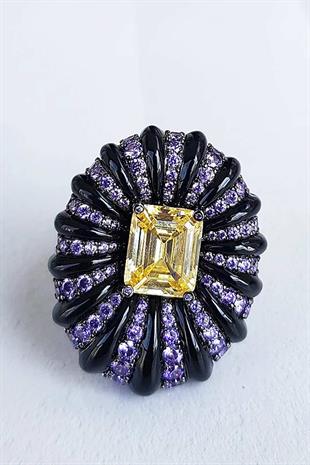 İTHAL VIP THOR MOR SARI TASARIM GÜMÜŞ YÜZÜK