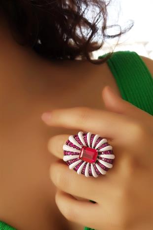 İTHAL VIP THOR PEMBE KIRMIZI TASARIM GÜMÜŞ YÜZÜK