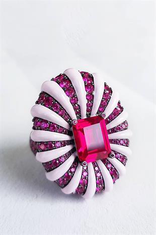 İTHAL VIP THOR PEMBE KIRMIZI TASARIM GÜMÜŞ YÜZÜK