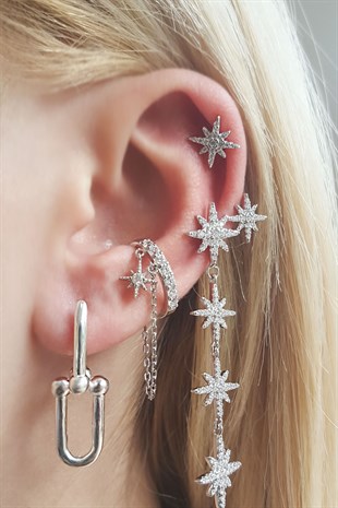IMPORTED ZIRCON STONE POLE STAR STUD EARRINGS