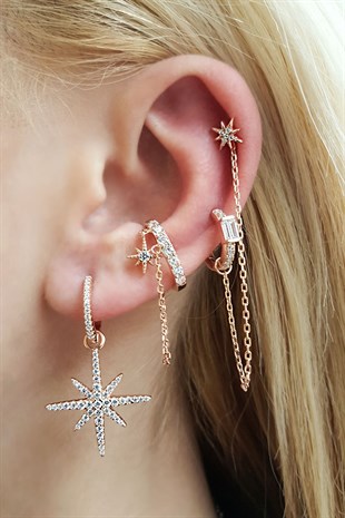 IMPORTED ZIRCON STONE POLE STAR STUD EARRINGS