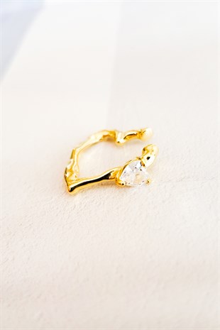 Silver Cartilage Earrings with Heart Stones and Heart Figures