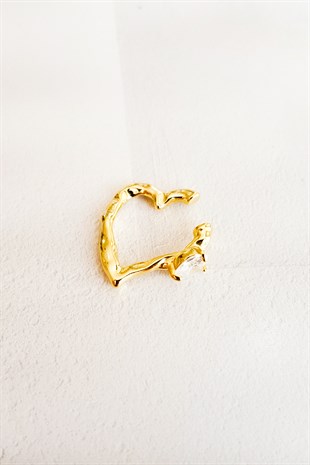 Silver Cartilage Earrings with Heart Stones and Heart Figures