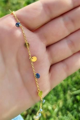 LACİVERT BEYAZ TAŞLI GÜMÜŞ HALHAL