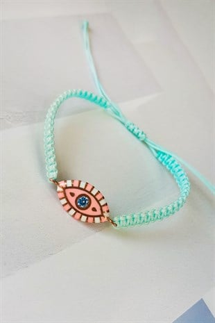 MACRAME STRINGED STRIPED EYE MODEL SILVER BRACELET