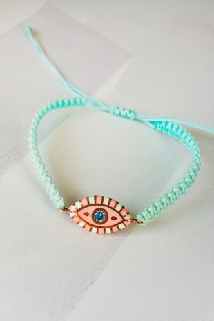 MACRAME STRINGED STRIPED EYE MODEL SILVER BRACELET