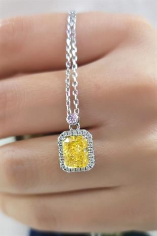 MİNİ SİTRİN SARI DİKDÖRTGEN GÜMÜŞ KOLYE