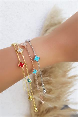 MİNİ YONCA SEDEF TURKUAZ MERCAN GÜMÜŞ BİLEKLİK