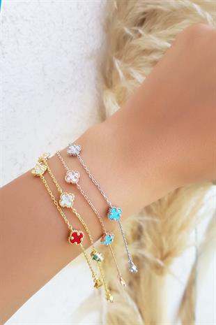 MİNİ YONCA SEDEF TURKUAZ MERCAN GÜMÜŞ BİLEKLİK