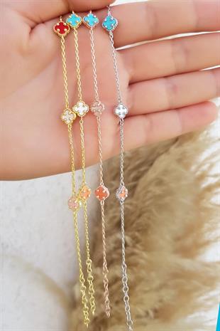 MİNİ YONCA SEDEF TURKUAZ MERCAN GÜMÜŞ BİLEKLİK