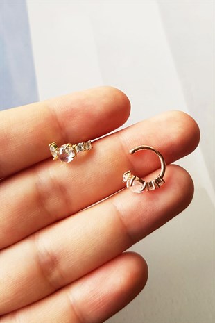 TINY ZIRCON STONE BEETLE SILVER EARRINGS