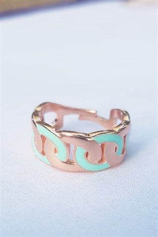 MİNT RENK GEÇİŞLİ ÖRGÜ MODEL GÜMÜŞ  YÜZÜK