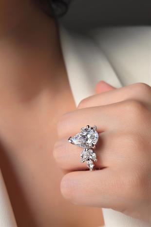 MOZANİT 3LÜ DAMLA LARGE GÜMÜŞ YÜZÜK