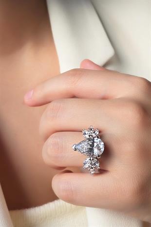 MOZANİT 3LÜ DAMLA LARGE GÜMÜŞ YÜZÜK