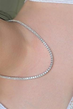 MOZANİT 3MM MİNİ KARE SU YOLU GÜMÜŞ KOLYE