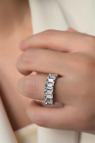 MOZANİT BAGET DİKDÖRTGEN TAMTUR GÜMÜŞ YÜZÜK