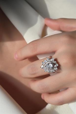 MOZANİT DAMLA LARGE GÜMÜŞ YÜZÜK