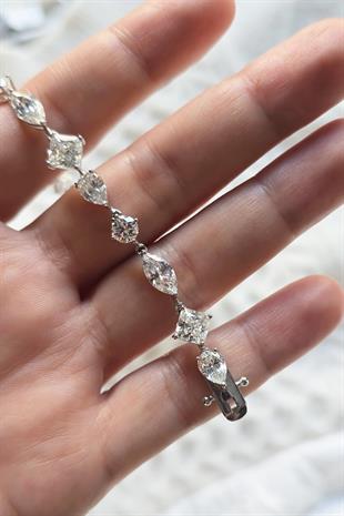 MOISSANITE SQUARE MARQUISE ROUND SILVER BRACELET