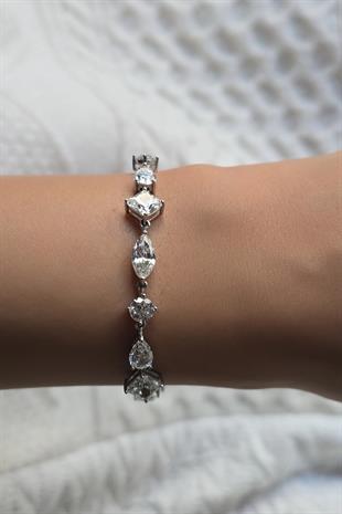 MOISSANITE SQUARE MARQUISE ROUND SILVER BRACELET