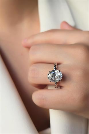 MOZANİT LARGE DAMLA ETRAF SADE GÜMÜŞ YÜZÜK