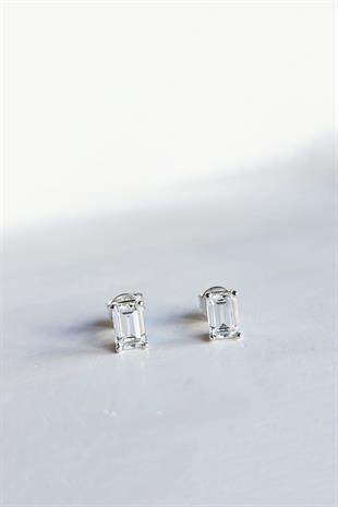 MOZANİT MİNİ BAGET DİKDÖRTGEN VİDALI GÜMÜŞ KÜPE