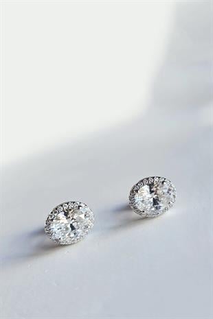 MOZANİT OVAL ETRAF TAŞLI GÜMÜŞ KÜPE