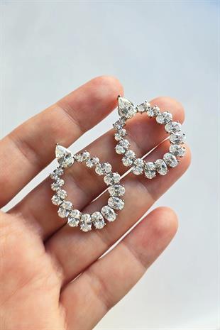 MOZANİT OVAL YUVARLAK TASARIM KESİM GÜMÜŞ KÜPE