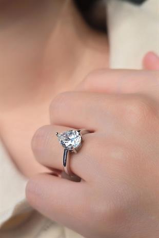 MOZANİT SADE DAMLA GÜMÜŞ YÜZÜK