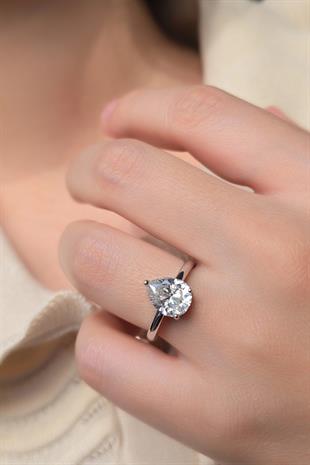 MOZANİT SADE DAMLA GÜMÜŞ YÜZÜK