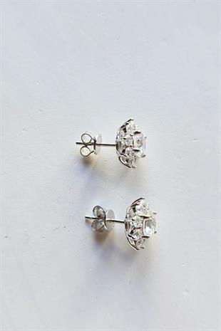 1CM MOZANİT SUNNY ÇİÇEKLİ VİDALI GÜMÜŞ KÜPE